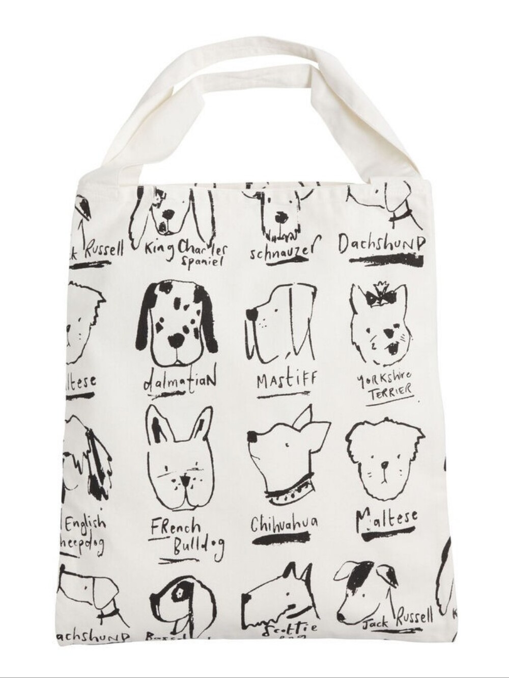 World Market White Canvas Illustrated Dog Breeds Tote Bag